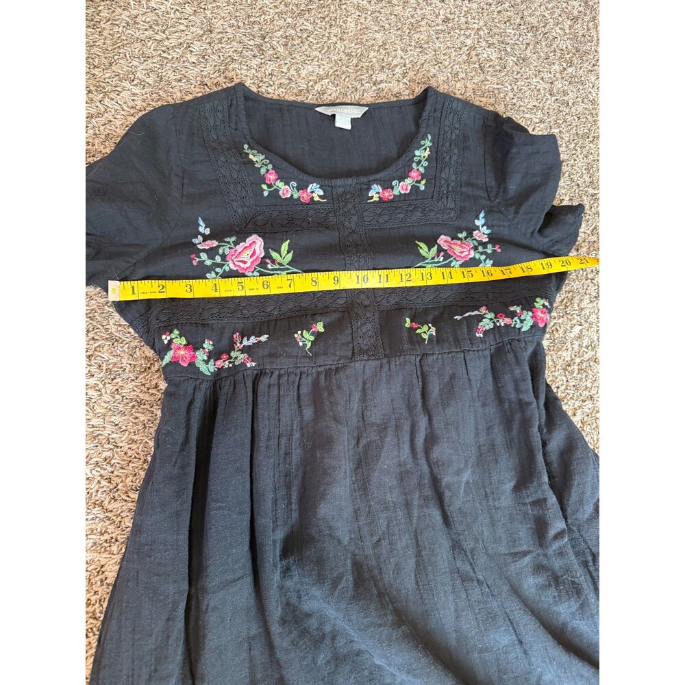April Cornell Black Gauzy Dress Womens Sz M Floral Embroidered Boho COTTON - Picture 7 of 8